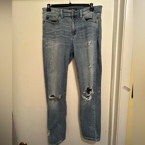 Judy Blue Women’s Medium Wash Distressed Relaxed Fit Jeans, Size 11/30